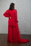 RED PEPLUM GHARARA SET.